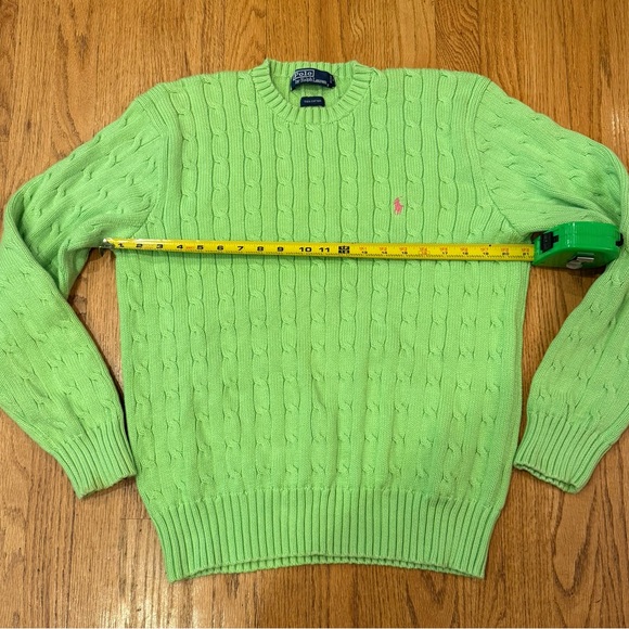 Polo Ralph Lauren green cotton cable-knit preppy sweater pink embroidered pony - Picture 4 of 10